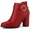 Allegra K Women's Round Toe Circle Buckle Chunky Heels Ankle Boots