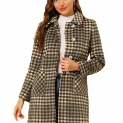 Allegra K Women's Winter Elegant Lapel Collar Woolen Long Trench Coat