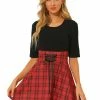 Allegra K Women's Round Neck Stitching Dress Half Sleeves Tie Decor A-Line Plaid Dress 2 Allegra K Women's Round Neck Stitching Dress Half Sleeves Tie Decor A-Line Plaid Dress