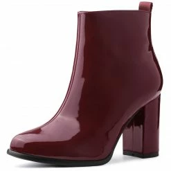 Allegra K Women's Round Toe Zipper Chunky Heels Ankle Boots
