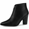 Allegra K Shoes Women's Pointed Toe Front Zip Chunky Heel Ankle Boots