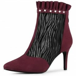 Allegra K Women's Mesh Stiletto High Heels Booties Ruffle Ankle Boots Shoes