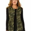 Allegra K Women's Camo Drawstring Waist Hooded Cargo Vest With Pockets