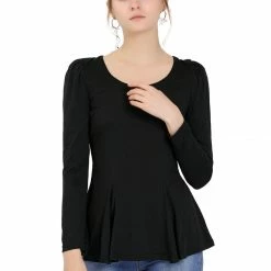 Allegra K Women's Long Sleeves Scoop Neck Casual Peplum Shirt