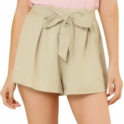 Allegra K Women's Elastic Tie High Waist Culottes Beach Summer Shorts
