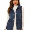 Allegra K Women's Sleeveless Drawstring Waist Detachable Hooded Denim Jacket Vest 2 Allegra K Women's Sleeveless Drawstring Waist Detachable Hooded Denim Jacket Vest
