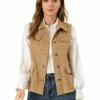 Allegra K Women's Faux Suede Sleeveless Jacket Utility Button Up Anorak Cargo Vest 2 Allegra K Women's Faux Suede Sleeveless Jacket Utility Button Up Anorak Cargo Vest