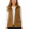 Allegra K Women's Faux Suede Drawstring Waist Zipper Snap Button Sleeveless Cargo Utility Vest