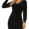 Allegra K Women's V Neck Long Sleeve Party Glitter Velvet Casual Bodycon Mini Dress 2 Allegra K Women's V Neck Long Sleeve Party Glitter Velvet Casual Bodycon Mini Dress