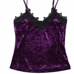 Allegra K Women's Velvet Lace Trim Spaghetti Strap Cami Top