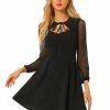 Allegra K Women's Ruffled Sweetheart Neckline A-Line Tie Neck Mesh Long Sleeve Mini Dress 2 Allegra K Women's Ruffled Sweetheart Neckline A-Line Tie Neck Mesh Long Sleeve Mini Dress