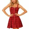 Allegra K Women's Plaid Check Strap Zipper Front Sleeveless Dress