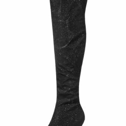 Allegra K Women's Glitter Pointed Toe Stiletto Heels Over The Knee High Boots Shoes