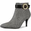 Allegra K Women's Buckle Stiletto High Heels Houndstooth Ankle Boots Shoes