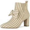 Allegra K Shoes Women's Pointed Toe Bow Striped Chunky Heels Ankle Boots