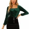 Allegra K Women's Velvet Long Sleeve Square Neck Blouse