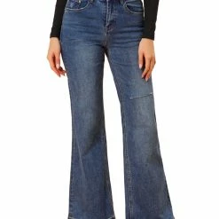 Allegra K Women’s Casual Denim Pants Mid Rise Ripped Stretchy Bootcut Jeans