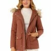 Allegra K Women's Winter Faux Fur Trim Parkas Lined Warm Cotton Zipper Hoodie Coat