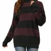 Allegra K Women's Turtleneck Patchwork Knitted Batwing Sleeve Tunic Pullover Striped Sweater
