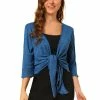 Allegra K Women's Open Front Shrug Cardigans Self Tie Lightweight 3/4 Sleeve Cardigan