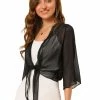 Allegra K Women's Chiffon Sheer Cardigan 3/4 Sleeve Cropped Tie Front Bolero Shrug