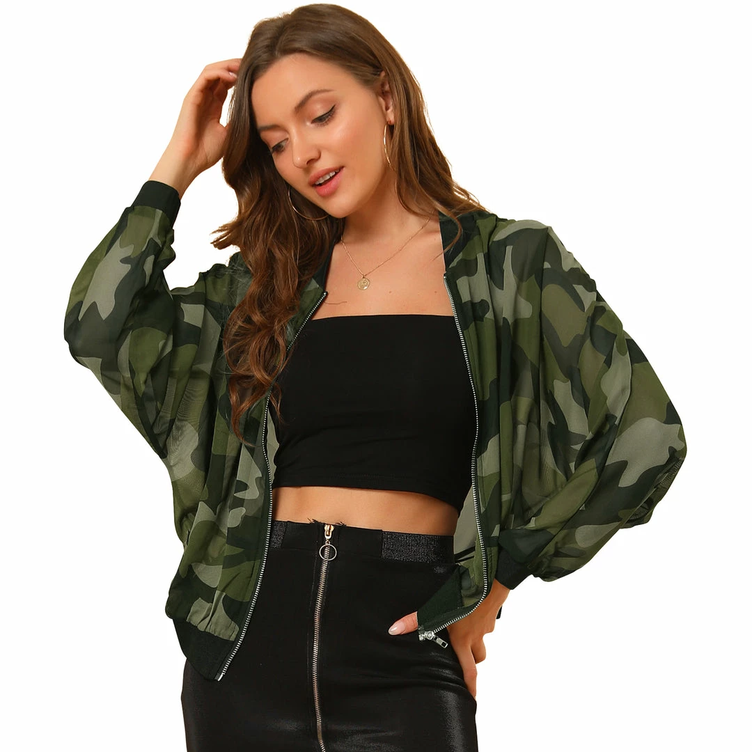 Allegra K Women's Camouflage Paint Long Sleeve Zipper Elastic Camo Lightweight Jacket 3 Allegra K Women's Camouflage Paint Long Sleeve Zipper Elastic Camo Lightweight Jacket