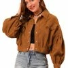 Allegra K Women's Casual Button Down Short Jackets Puff Long Sleeve Cropped Corduroy Jacket