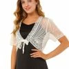 Allegra K Women's Lace Mesh Short Tie Front Shrug