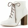 Allegra K Women's Round Toe Lace Up Chunky Heels Ankle Booties