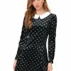 Allegra K Women's Vintage Polka Dots A-line Peter Pan Collar Cute Velvet Dress