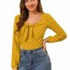 Allegra K Women's Casual Tie Long Sleeve Polka Dots Top