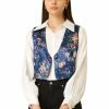 Allegra K Women's Floral Pattern Button Closure Satin Waistcoat Vest