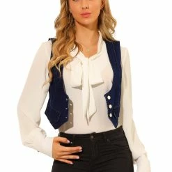 Allegra K Women's Denim Button Up Vintage Sleeveless Jean Crop Racerback Vest