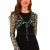 Allegra K Women's Elegant Floral Crop Cardigan Tie Front Sheer Mesh Bolero Shrug Top 2 Allegra K Women's Elegant Floral Crop Cardigan Tie Front Sheer Mesh Bolero Shrug Top