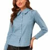 Allegra K Women's Ruffle Point Collar Dots Long Sleeves Button Down Shirt 2 Allegra K Women's Ruffle Point Collar Dots Long Sleeves Button Down Shirt