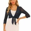Allegra K Women's Cardigan Sheer Sparkle Metallic Glitter Open Front Shrug Tops