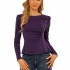 Allegra K Women's Round Neck Button Decor Shirt Long Sleeve Peplum Top