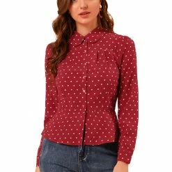 Allegra K Women's Vintage Heart Shirt Elegant Button Front Blouse Peter Pan Collar Top