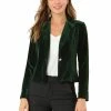 Allegra K Women's 1 Button Velvet Blazer Lapel Business Office Crop Suit Jacket