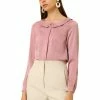 Allegra K Women's Satin Peter Pan Collar Shirt Office Elegant Top Work Blouse