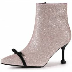 Allegra K Shoes Women's Glitter Pointed Toe Stiletto Heels Sparkle Ankle Boots