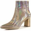 Allegra K Women's Pointed Toe Snake Print Chunky Heel Ankle Boots