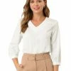 Allegra K Women's Satin Blouse Casual Solid 3/4 Sleeve V Neck Top Shirts 1 Allegra K Women's Satin Blouse Casual Solid 3/4 Sleeve V Neck Top Shirts