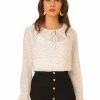 Allegra K Women's Chiffon Top Lace Ruffled Tie Neck Polka Dots Bell Sleeve Blouse