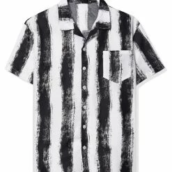 Allegra K Men's Hawaiian Beach Shirts Short Sleeve Button Down Summer Color Block Printed Shirt