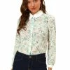 Allegra K Women's Contrast Collar Shirt Chiffon Vintage Lace Embroidered Floral Blouse