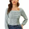 Allegra K Women's Ditsy Floral Peasant Milkmaid Ruched Blouse