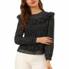 Allegra K Women's Dots Chiffon Top Elegant Crew Neck Ruffle Blouse