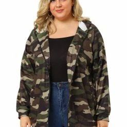 Allegra K Women's Plus Size Sweatshirts Gathered Cuff Raglan Sleeve Work Full Zip Up Hoodie Sweatshirt