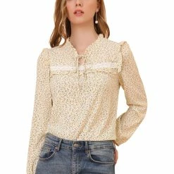 Allegra K Women's Floral Top Ruffle Tie Neck Chiffon Blouse